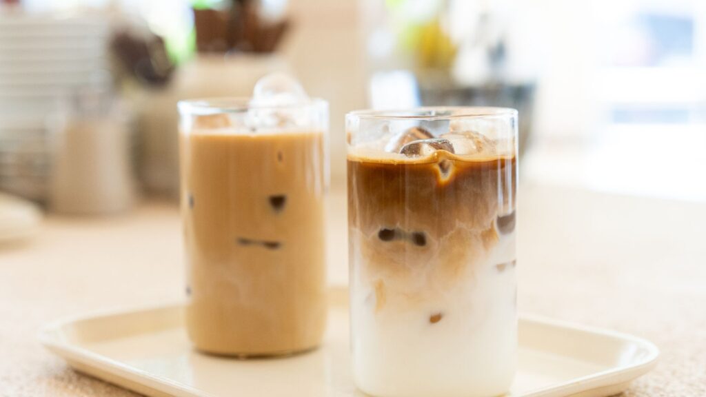 Iced coffee on a tray