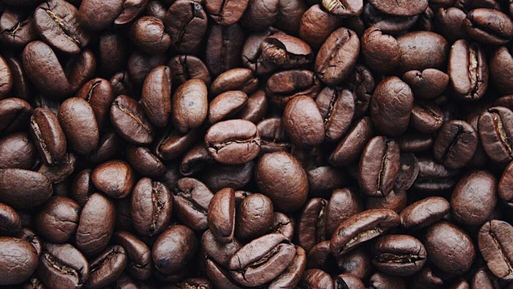 Shot of dark roasted coffee beans