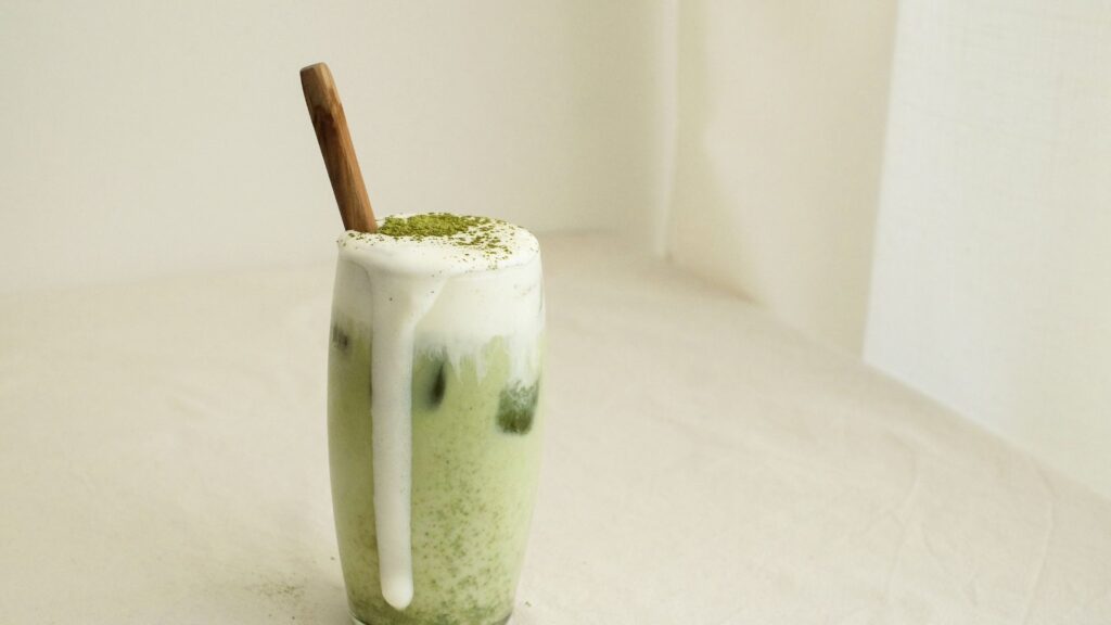 Glass with homemade matcha latte