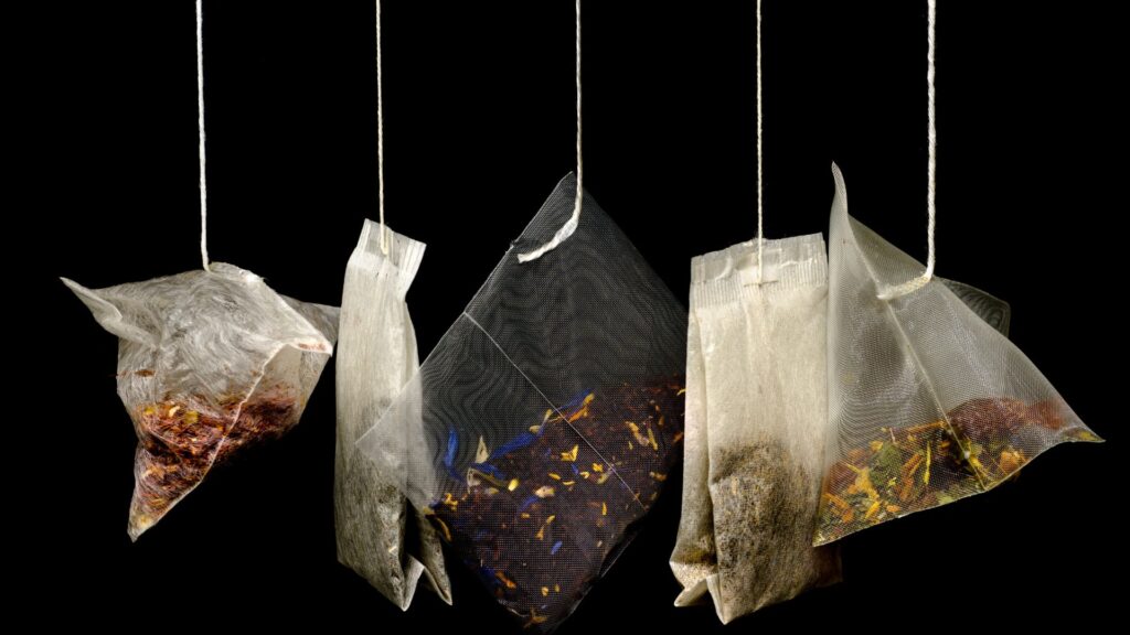 Tea bags on their strings